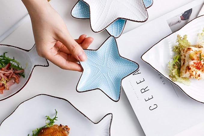 Porcelain plateOcean Style Ceramic Plate Tableware Whale Fish Dish Shell Starfish Trumpet-white fish plate
