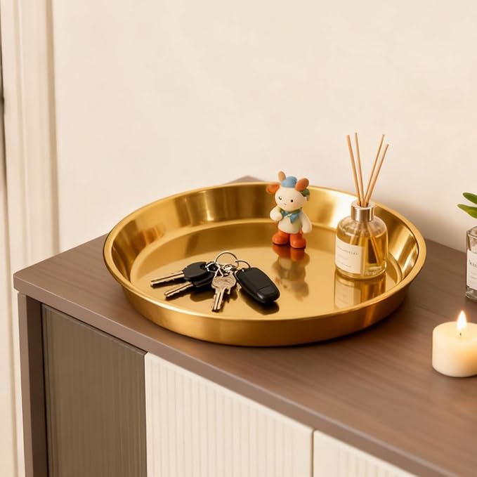 Gold Round Serving Tray, 15", 2 Pack