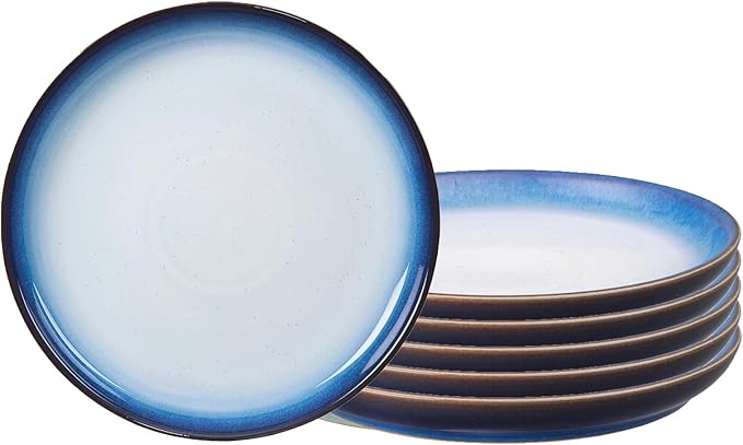 Denby - Blue Haze Coupe Small Plates Set of 6 - Dishwasher Microwave Oven Safe - Scratch Chip Resistant - Appetizer Ceramic Stoneware Dinnerware Plates Set