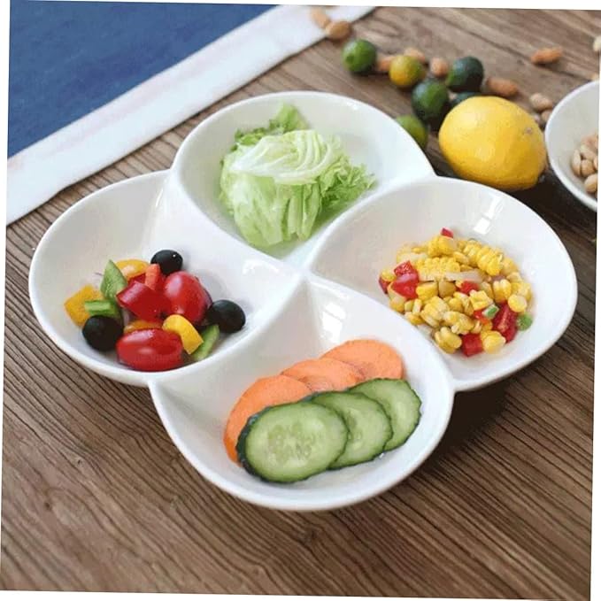 Ceramic 4-Compartment Serving Tray Snack Fruit Plate for Parties Dishwasher Safe Food Plate for Appetizers and Desserts