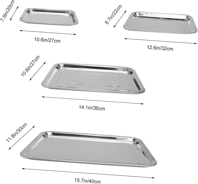 PRETYZOOM 4pcs Stainless Steel Food Arranging Dish Silver Trays for Serving Easy to Clean for Parties