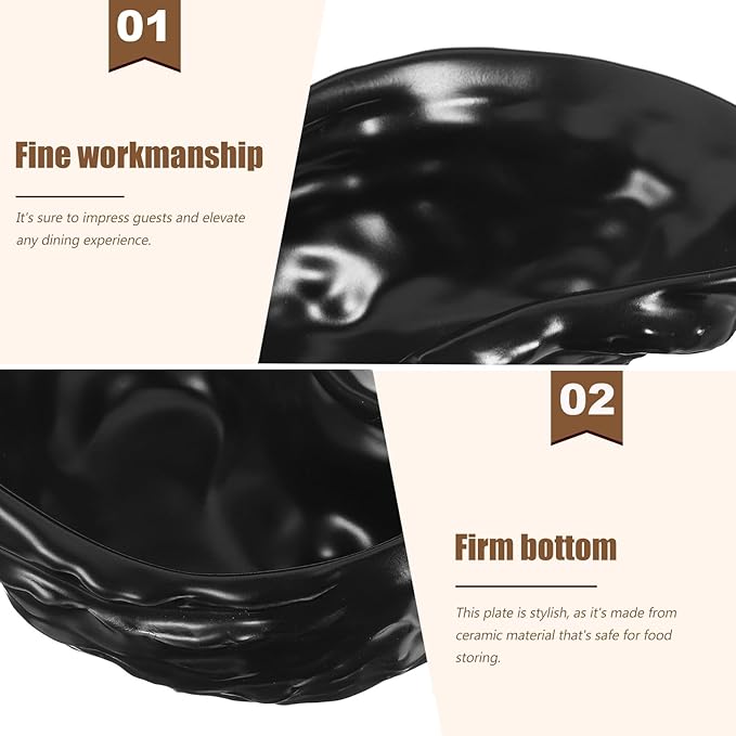 SAFIGLE Ceramic Oyster Shell Plate Matte Black Serving Dish for Seafood Appetizers Dessert Plates Party Dining Tableware