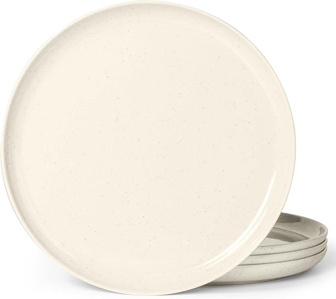 ONEderful 9 Inch Melamine Dinner Plates Set of 4 - White Modern Flat Plates, Durable & Lightweight Catering Dishes for Parties, Picnics, Holidays, Dishwasher Safe (White)