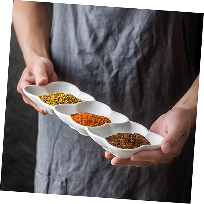 PRETYZOOM Ceramic Snack Serving Tray Nordic Style Appetizer Plate with Three Grids for Dips Condiments and Snacks White Dish for Gatherings and Everyday Use