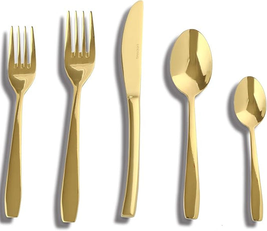 Gold 30 Piece Silverware Set,Stainless Steel Flatware Set for 6,18/0 Rust-Proof Cutlery Set with Forks & Spoons,Mirror Polished Dishwasher Safe - Heavy Duty Tableware for Home & Dining