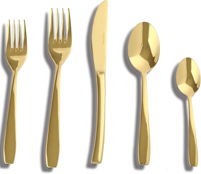 Gold 20 Piece Silverware Set,Stainless Steel Flatware Set for 4,18/0 Rust-Proof Cutlery Set with Forks & Spoons,Mirror Polished Dishwasher Safe - Heavy Duty Tableware for Home & Dining