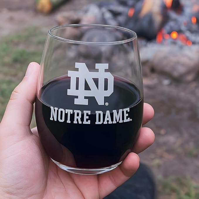 Notre Dame Fighting Irish Etched Satin Frost Logo Wine or Beverage Glass Set of 2