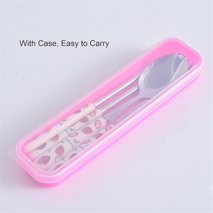Silverware Set, Ceramic Handle Dinnerware Set Flatware Kitchen Accessories Camping Travel Sets Fork Spoon Portable Cutlery Sets with Case, Lemon Strawberry Watermelon Pineapple Fruit series