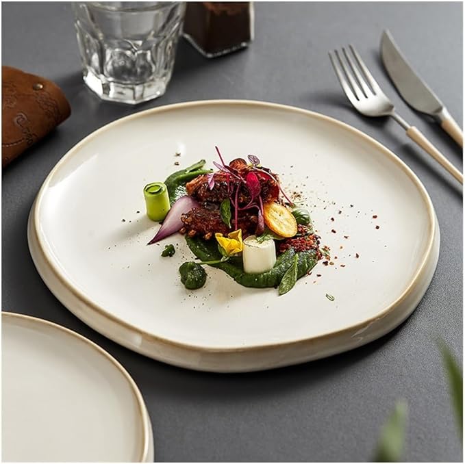 Kitchen Plates, Simple Ceramic Dinner Plates Round Pasta Steak Plate Restaurant Solid Color Creative Tableware Snack Dessert Tray Cooking Dishes Ceramic dinner plate(6 inch)