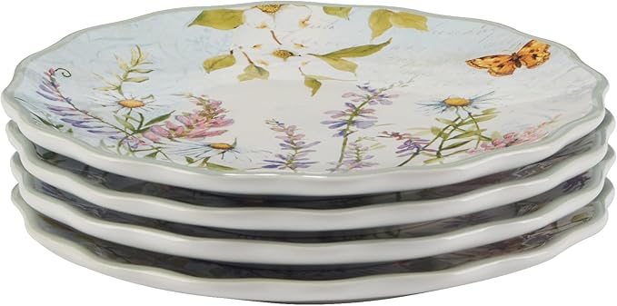 Easter Meadow 6-Inch Canape Plates,Set of 4 – Set of 4 with Whimsical Wildflower & Butterfly Design, Perfect for Appetizers, Mini Desserts & Snacks – Spring & Easter Decor