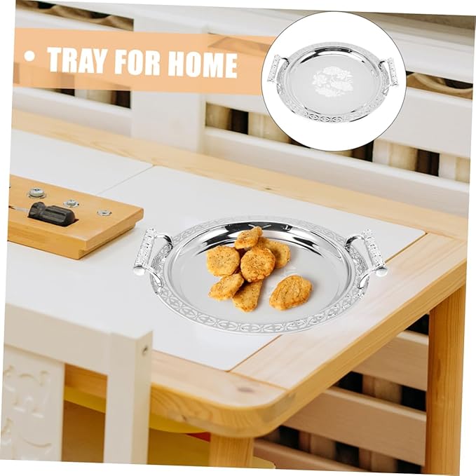 Healifty European Style Pattern Snack Serving Tray for Desserts and Fruits Multi Use Plate for Home Hotel and Restaurant Display Silver Decorative Holder for Nuts Candies and Cookies