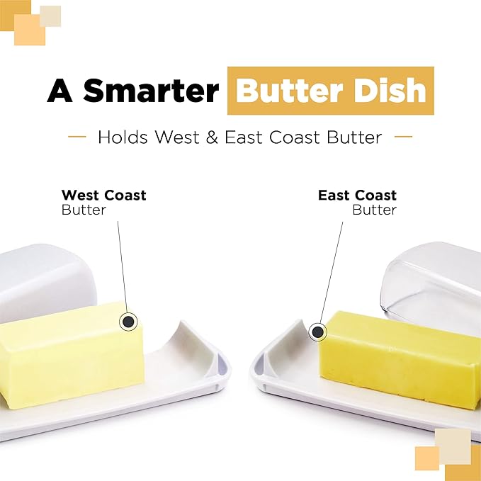 Butter Hub Butter Dish with Lid, Butter Keeper for Countertop, Easy Scoop, No Mess Lid, Dishwasher Safe (Clear)