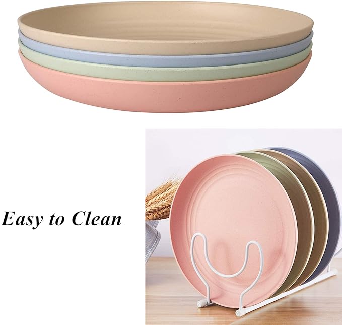 WANBY Lightweight Wheat Straw Plates Unbreakable Dinner Dishes Plates Set Dishwasher & Microwave Safe (Big 8 Pack 8')