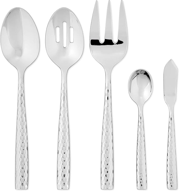 UPware 45-Piece 18/8 Stainless Steel Flatware Set, Service for 8, Include Knives/Forks/Spoons/Teaspoons/Salad Forks/Serving Fork and Spoon, Mirror Polished, Dishwasher Safe (Martello)