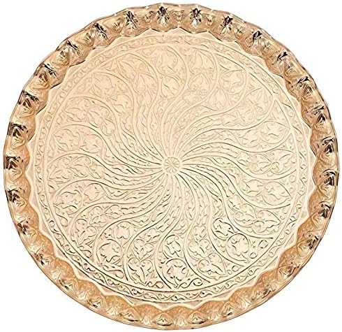 Alisveristime Turkish Ottoman Coffee Tea Serving Tray – 11.8 Inches, Wavy Zamac Tray with Traditional Motifs, Available in Five Color Variations (Gold)