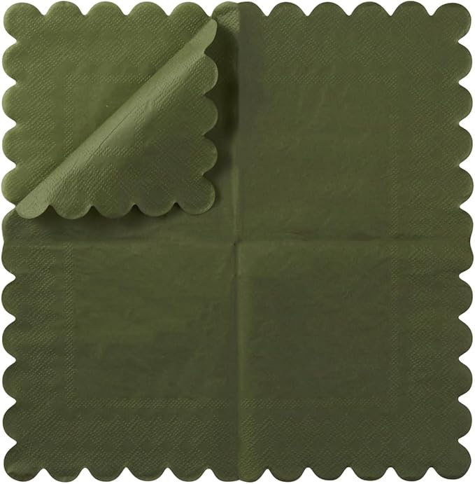 200 Pack Cocktail Napkin 2-Ply Scalloped Edged Dessert Napkins Folded 5 x 5 Inches Disposable Napkins for Dinner Wedding Birthday Party Bridal Anniversary Reception Event (Green)