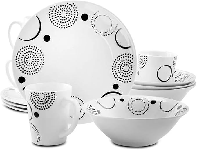 12-Piece Ceramic Dinnerware Set, Grey & White Modern Minimalist Tableware, Dishwasher & Microwave Safe, 4-Person Bowl Plate Cup Set
