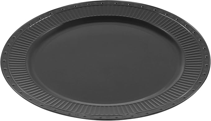 100 Pcs Round Serving Plates 13in Antique Charger Plates Bulk Plastic Charger Plates Set with Stackable &　Edge Texture Pattern Table Chargers for Parties, Weddings, Banquets, Restaurants（Black）