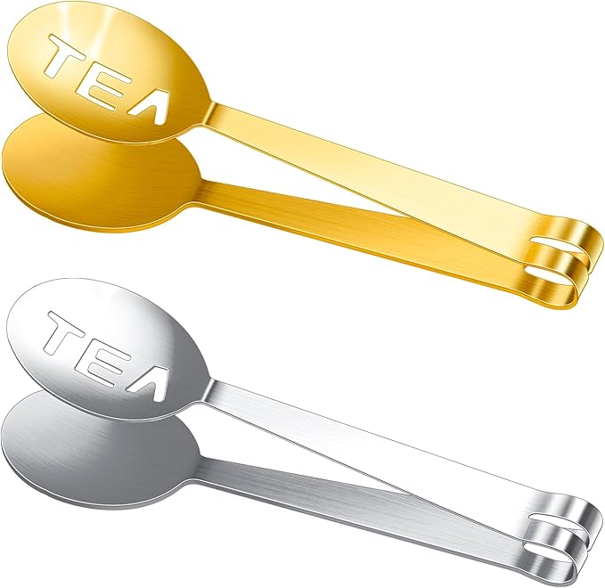 2 Pack Tea Bag Squeezer, Tea Tongs Metal Stainless Steel Squeezer Tongs Teas Filter Spoon Clamp Teas Strainer Holder Clip for Gripping Loosing Leaf,Ice Lemon Slice (Golden and Silver)