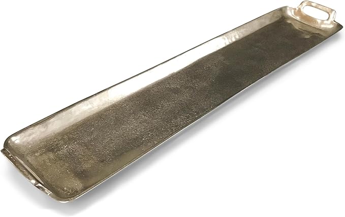 IHI Est. 1986 Long Rectangle with Carry Handles - 36 x 6 Inch Silver Tone Aluminum Multipurpose Serving Tray