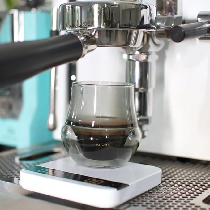 KRUVE Dark Propel Espresso Cups, Handmade Double-Walled Glass Coffee Mugs, Clear 2.5 oz, Scientific Design for Better Tasting Coffee (Set of Two) - Unique Glass Coffee Cups with Headspace