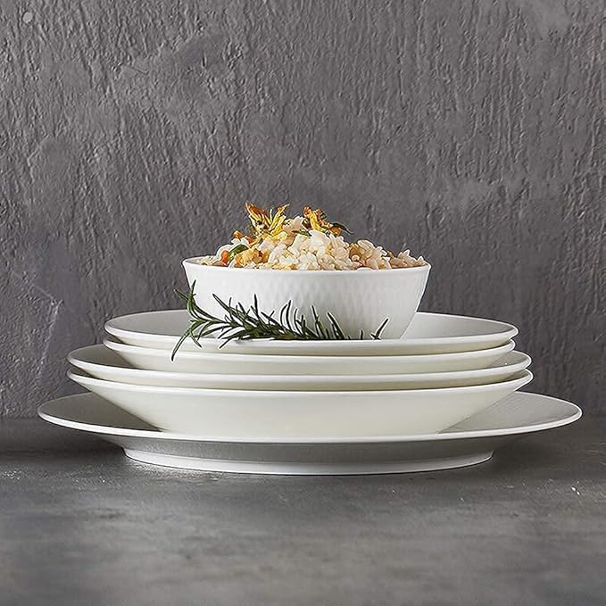 White Porcelain Dinnerware Set, Ceramic Plates and Bowls Sets, Vintage Round Dishes Set Dinner Plates for Kitchen/Dining
