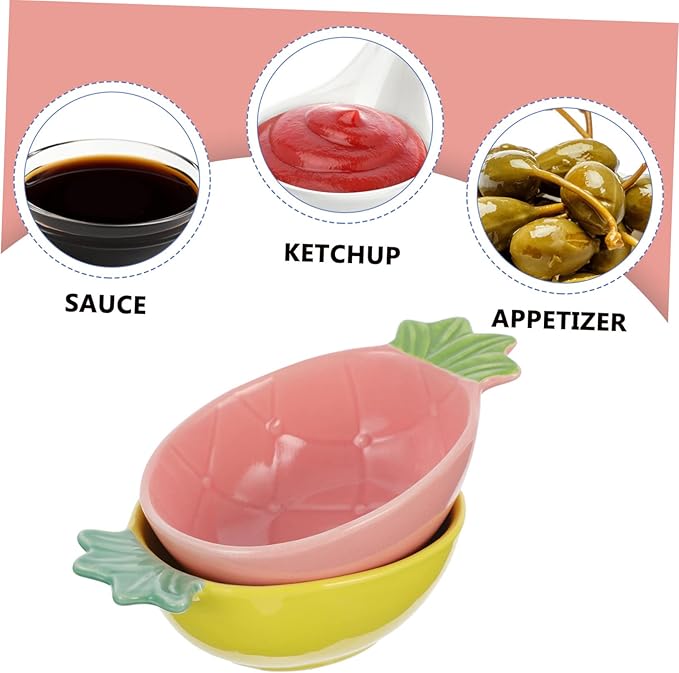 Cabilock 2pcs Pineapple Shape Ceramic Dish Creative Appetizer Dessert Plates for Sauces Condiments and Seasonings Stylish Home Tableware Yellow Pink Random