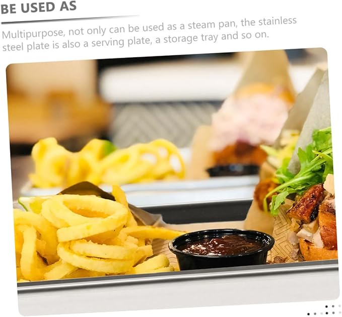 GLEAVI 2pcs Stainless Steel Steaming Tray Noodle Serving Tray for Restaurant and Hotel Use Food Presentation Platters
