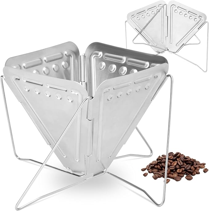 Pour Over Coffee Dripper, Folding Stainless Steel Coffee Drip Rack, Portable Pour Over for Office Home Travel Picnic Camping (2 cup)