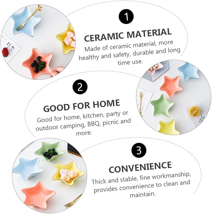 Zerodeko 3pcs Ceramic Seasoning Dishes for Appetizers Kitchen Spice Storage Non- Plates for Home Parties Bbq and Outdoor Use Color Random