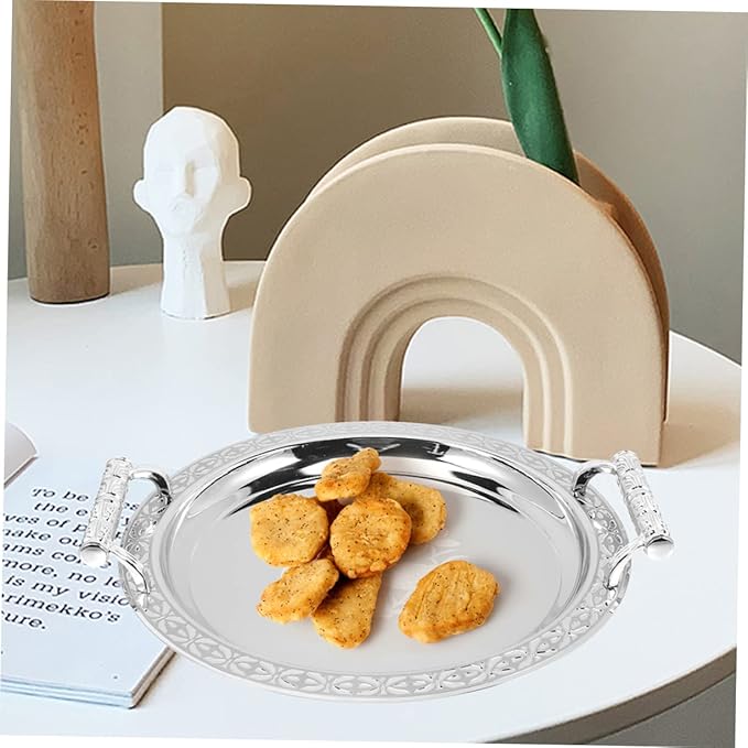 IMIKEYA Silver Serving Tray Round Pattern Tray Fruit Holder European Style Home Decor Versatile Storage for Snacks Fruits Candies
