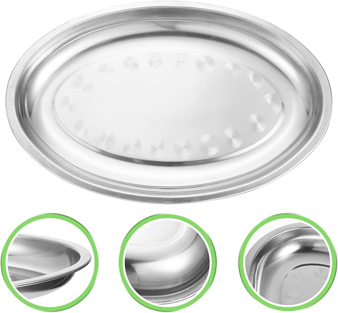 Cabilock 11.8 Inch Stainless Steel Oval Steamer Plate for Fish Cooking - Thickened Metal Serving Tray for Seafood Meat Dessert Fruit - Oven Safe Steaming Dish