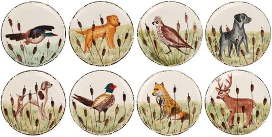 Vietri Wildlife Assorted Canape Plates Set of 8-6.75"" Terra Bianca Artisan Ceramic Appetizer Dish, WDL-7819-8