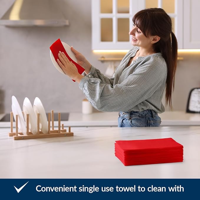 PAW - 50-Pack Disposable Red Linen-Feel Guest Towels 8" x 4" Folded, European Quality Hand Towels, Elegant Dinner Napkins for Special Occasions - Wedding, Birthday, Holiday, Bridal Shower