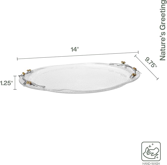 Fitz and Floyd Nature's Greeting Glass Serve Decorative Tray, 14 x 9.75 x 1.25 Inch