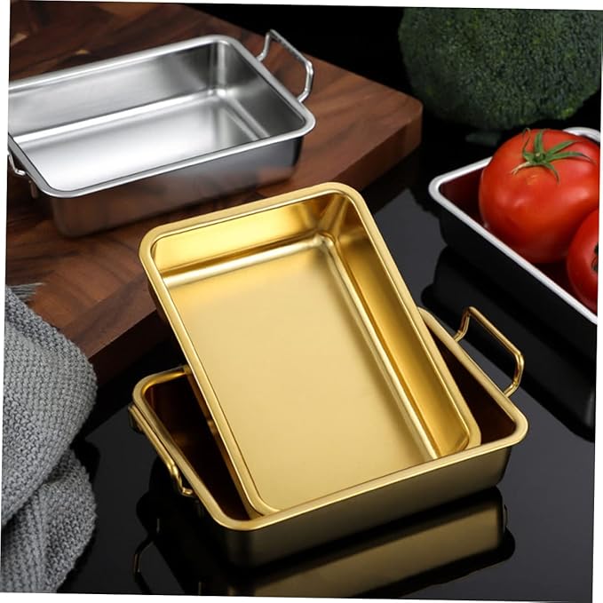 OUNONA Stainless Steel Food Serving Tray Handles Flat Bottom Silver Easy to Clean Kitchenware