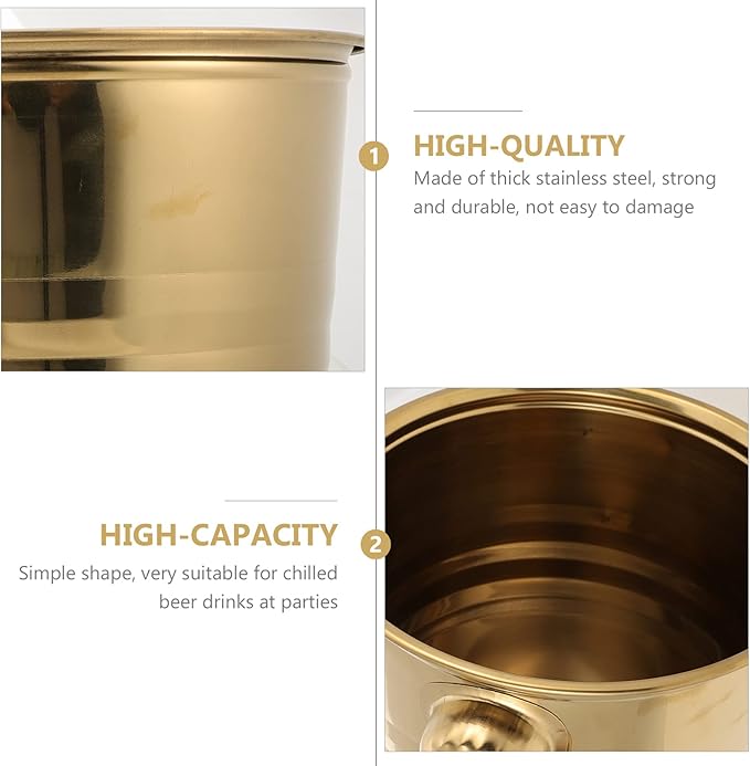 Stainless Steel Ice Bucket Beer Whisky Cooling Containers Tiger Head Ice Bucket Wine Bar Party Favor- 3L (Golden)