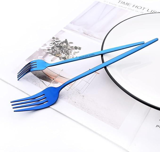 30Pcs Blue Simplicity Mirror Finished Cutlery Set, 18/0 Stainless Steel Daily Use Silverware Kitchen Home Restaurant Party Dessert Flatware Set Include Knife/Fork/Spoon, Service For 6