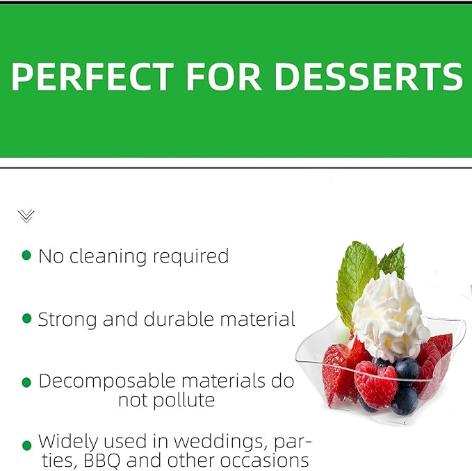 150 Pack 5 oz Clear Plastic Dessert Cups with 150 Tasting Spoons, Square Parfait Appetizer Plates Bowls for Party, Weddings