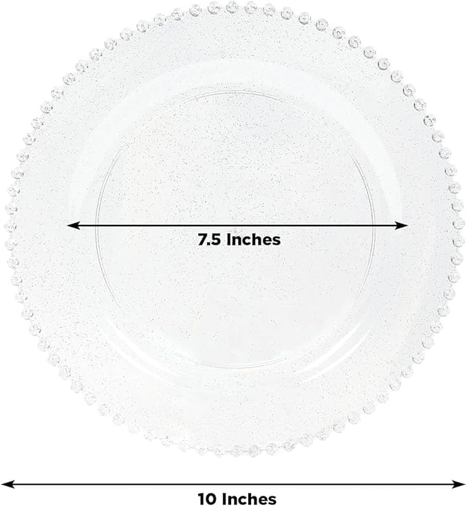 Efavormart 10-Pack Plastic Round Dinner Plates 10" Clear Silver Glittered with Beaded Rim - Disposable Party Plates