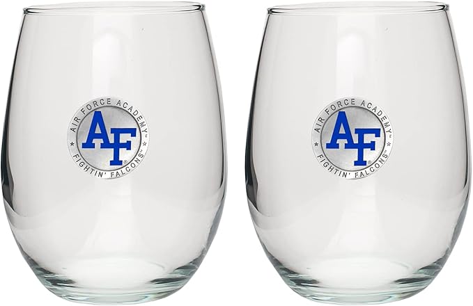 Heritage Pewter US AIR FORCE ACADEMY Stemless Glass Goblets – Set of 2 | 15 OZ Goblet Wine Glasses | Expertly Crafted Pewter Glass