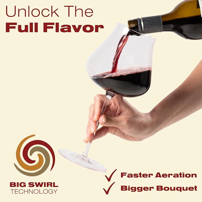 Salmanazar Giant Wine Glass - Premium Crystal Wine Glasses Set of 2 - Fits Entire 750 ml Bottle