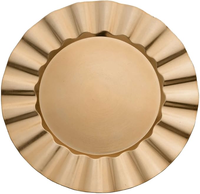 Efavormart 6 Pack | 13" Gold Acrylic Plastic Dinner Plate Chargers With Gold Brushed Wavy Scalloped Rim