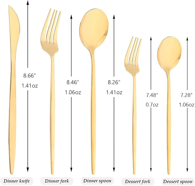30Pcs Gold Simplicity Mirror Finished Cutlery Set, 18/0 Stainless Steel Daily Use Silverware Kitchen Home Restaurant Party Dessert Flatware Set Include Knife/Fork/Spoon, Service For 6