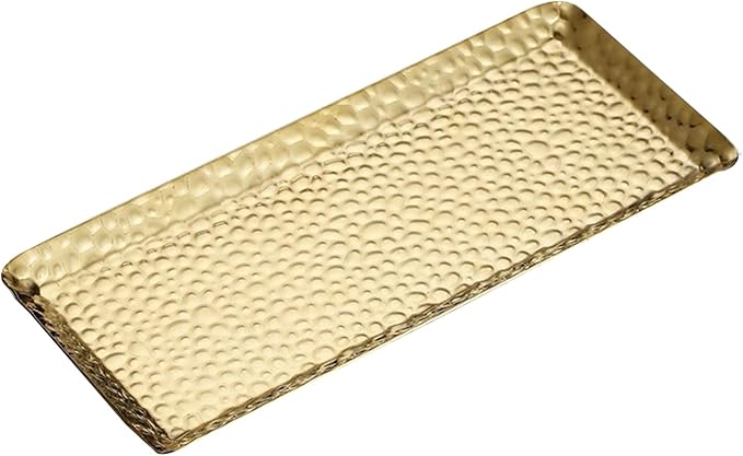 9.8×4.3Inch Gold Metal Decorative Tray, Reusable Stainless Steel Serving Trays, Rectangle Bar Trays for Liquor Display, Decorative Bar, Vanity, Coffee Serving Tray