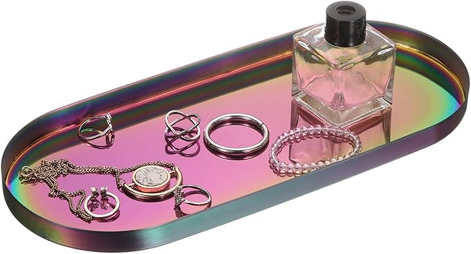 uxcell Rectangle Serving Trays, 5 x 12inch Metal Serving Platter Board Bathroom Tray for Coffee Party Home Decor Cheese Dish Cake Dessert, Colorful