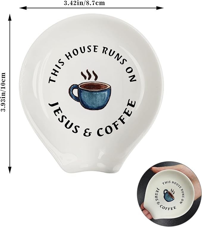 Coffee Spoon Rest, Coffee Bar Accessories & Spoon Holder, Coffee & Jesus Ceramic Spoon Holder for Coffee Lovers Gifts for Friend Wife Husband Sister (White-2)