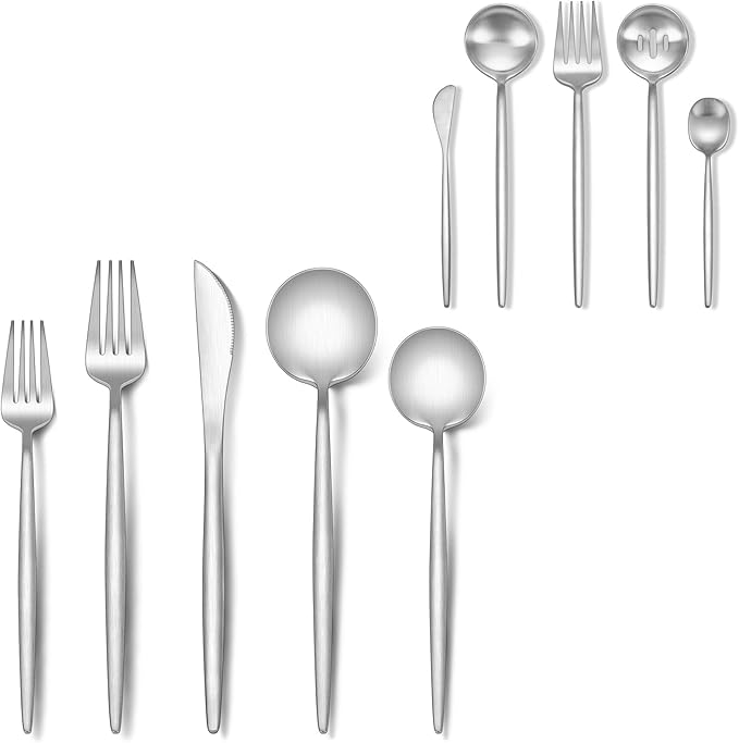 Stapava 25-Piece Silverware Set with Serving Utensils, Stainless Steel Flatware Set for 4, Satin Finish Tableware Cutlery Set Include Forks Spoons and Knives Set for Home Restaurant, Dishwasher Safe