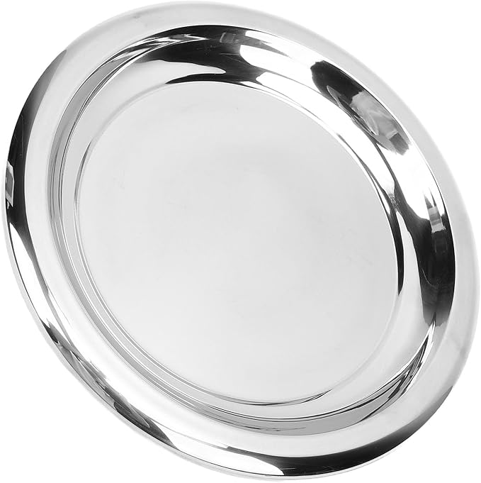 Pssopp DishFruit PlattersTrays Serving Tray, Silver Circular Metal Platter Decorative Tray for Displaying Whiskey Flutes Coffee Table Stainless Steel Round Stainless Steel Round (S)