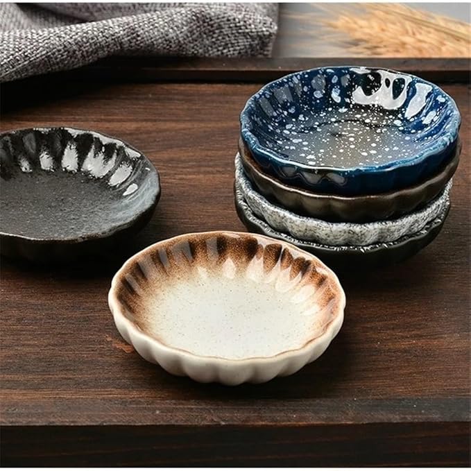 Appetizer Plates Round Sauce Dish Ceramic Seasoning Dish Barbecue Sauce Flavor Plate Home Snack Plate for Condiment(Gold)